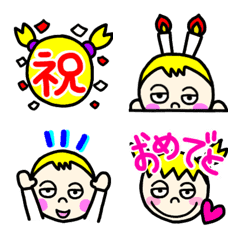 [LINE絵文字] お祝い ツインテールgirlとショートヘアboyの画像