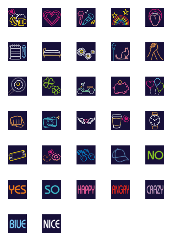 [LINE絵文字]クレイジーネオン- 絵文字の画像一覧
