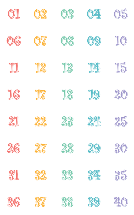[LINE絵文字]Colorful numeral tags 11 [01-40]の画像一覧
