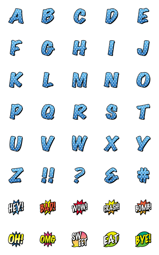 [LINE絵文字]アメコミ テイスト アルファベット 絵文字2の画像一覧