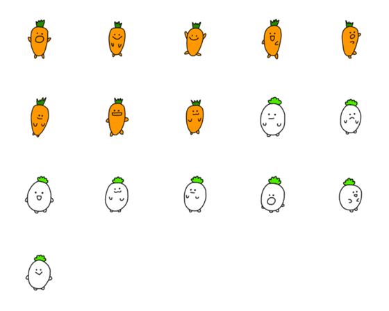 [LINE絵文字]先輩にんじんと後輩だいこんの画像一覧