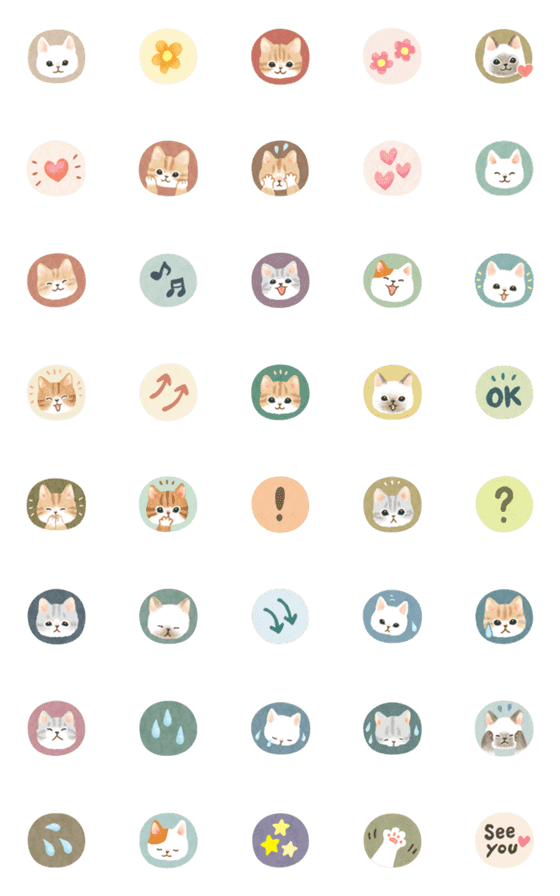 [LINE絵文字]シール風☆猫たちの絵文字の画像一覧