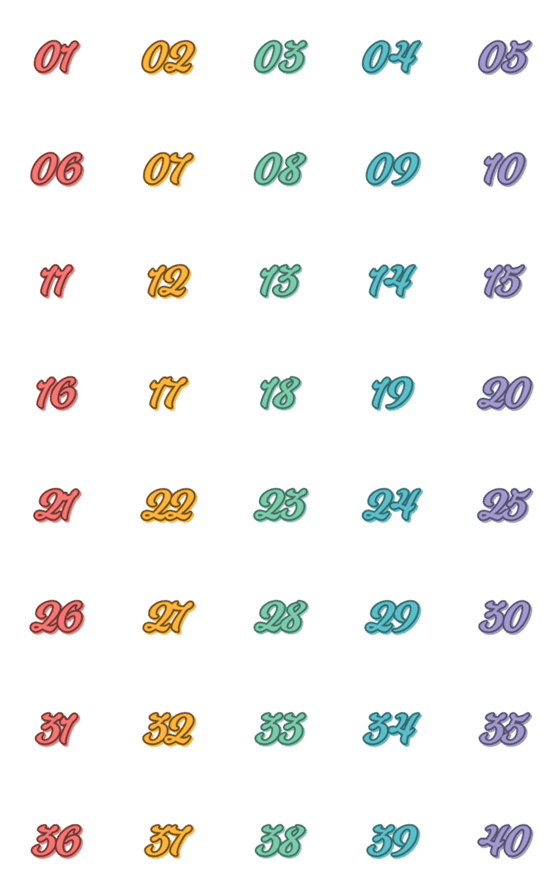 [LINE絵文字]Colorful numeral tags 12 [01-40]の画像一覧