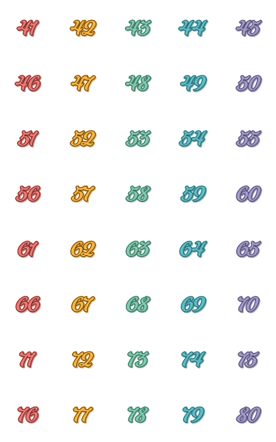 [LINE絵文字]Colorful numeral tags 12 [41-80]の画像一覧