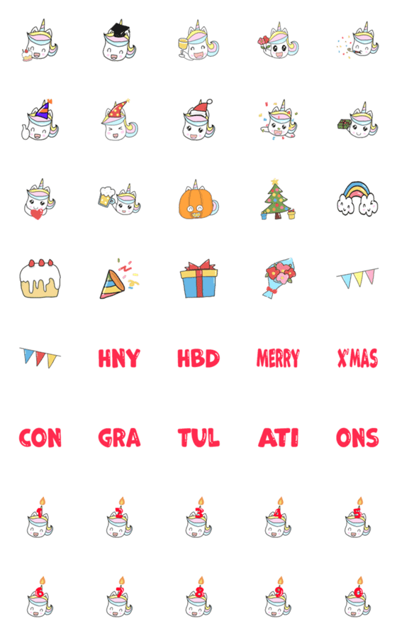 [LINE絵文字]Unicorn Jija Celebration Emojiの画像一覧