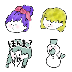 [LINE絵文字] 女の子とゆきだるまの画像