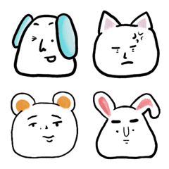 [LINE絵文字] 変な顔の熊、猫、犬と兎 白と一色の絵文字の画像