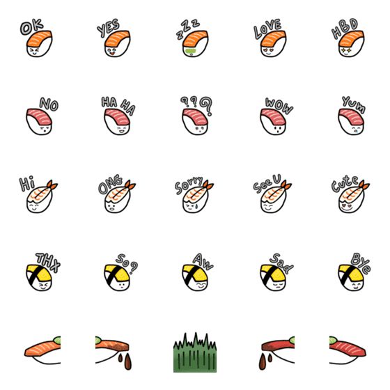 [LINE絵文字]Talking Sushi Emoji (Eng)の画像一覧