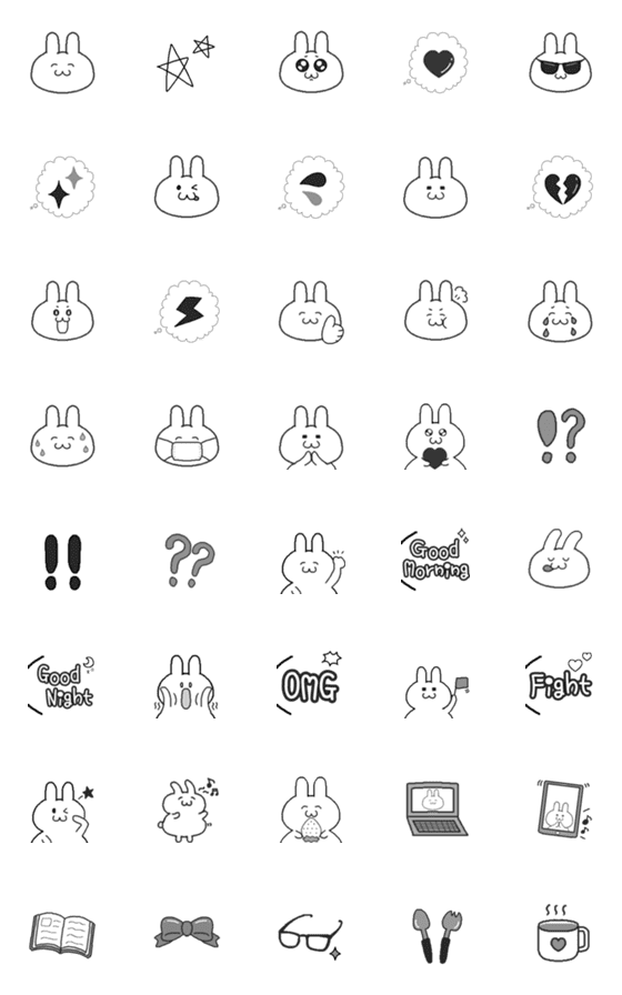 [LINE絵文字]モノクロ★ぽちゃうさ絵文字の画像一覧