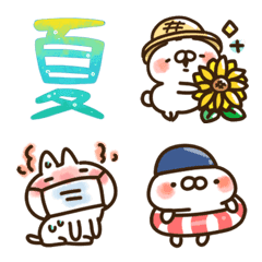 [LINE絵文字] 【絵文字】ねことうさぎの夏の画像