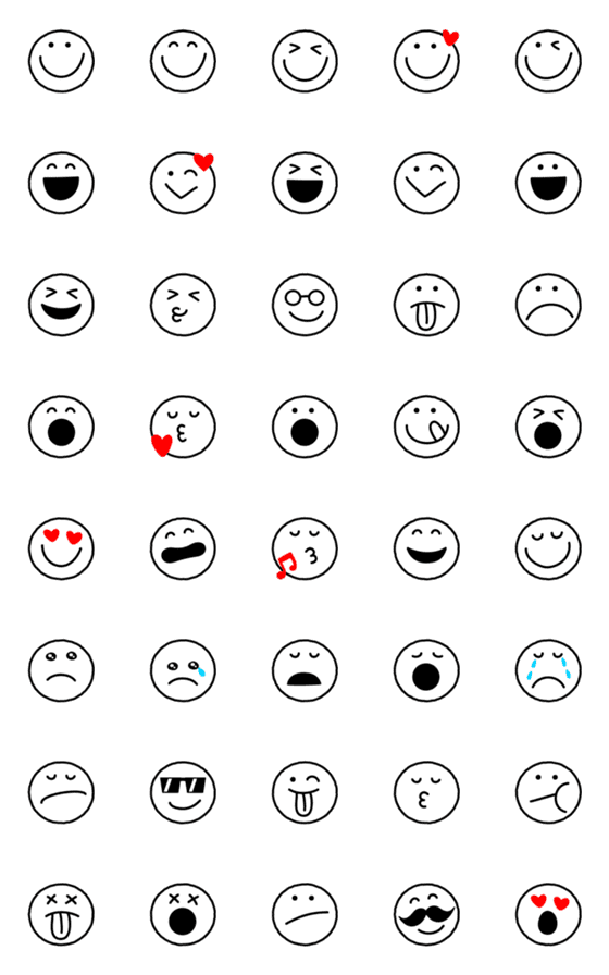 [LINE絵文字]使いやすいモノクロシンプルスマイリーの画像一覧