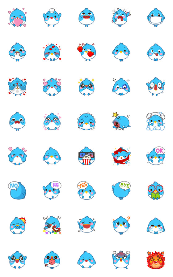[LINE絵文字]かわいい青い鳥  ver.2_emojiの画像一覧