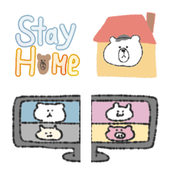 [LINE絵文字] Stay home.くつろぐクマと後輩うさぎの画像