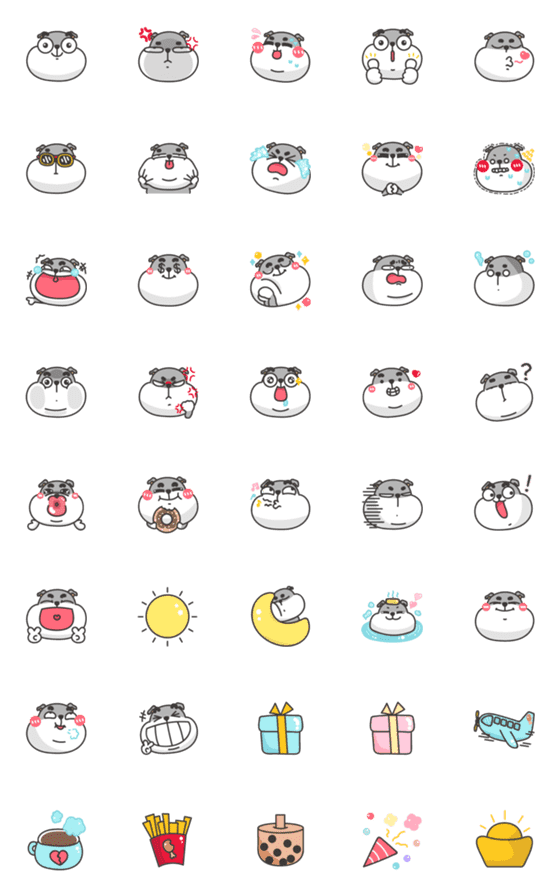 [LINE絵文字]Fat Dog Pudding - Daily Emoji Stickersの画像一覧