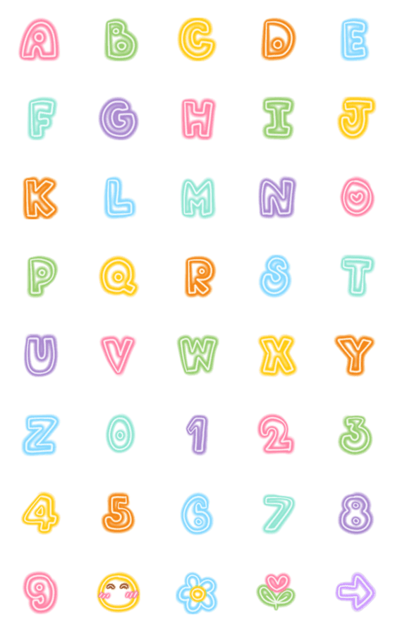 [LINE絵文字]Cutie emoji : abc neon funnyの画像一覧