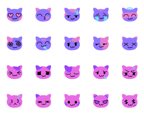 [LINE絵文字]かわいい紫猫の顔の画像一覧