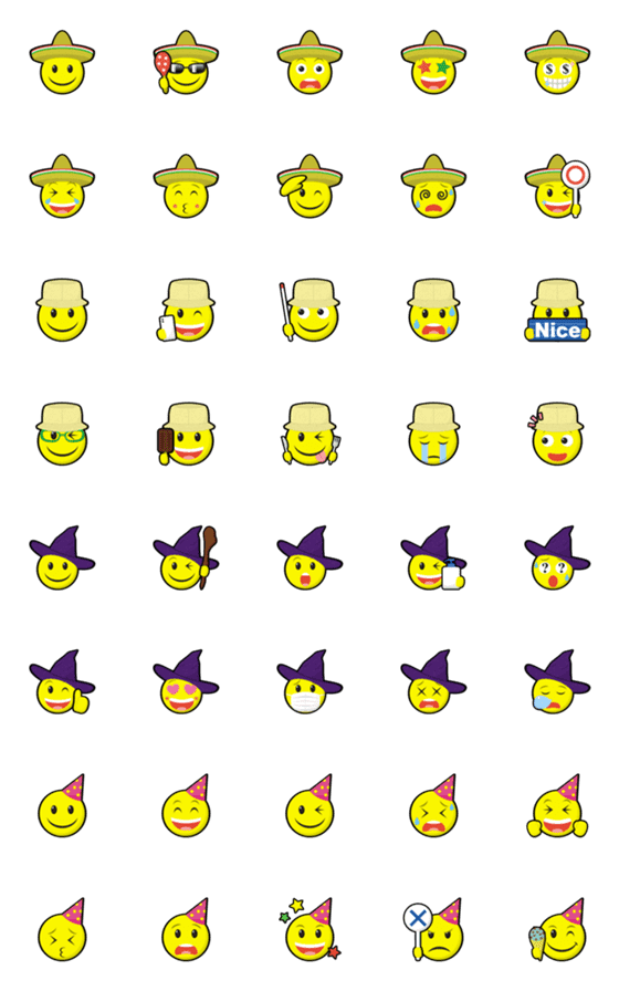 [LINE絵文字]スマイリー ＆ いろいろ帽子 絵文字 5の画像一覧