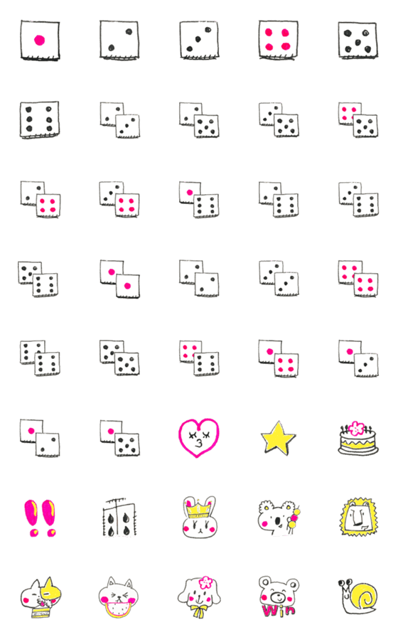 [LINE絵文字]Cute Animal Dice Stickersの画像一覧