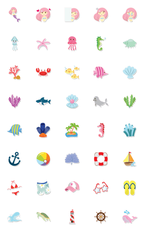 [LINE絵文字]beach and ocean life emojiの画像一覧