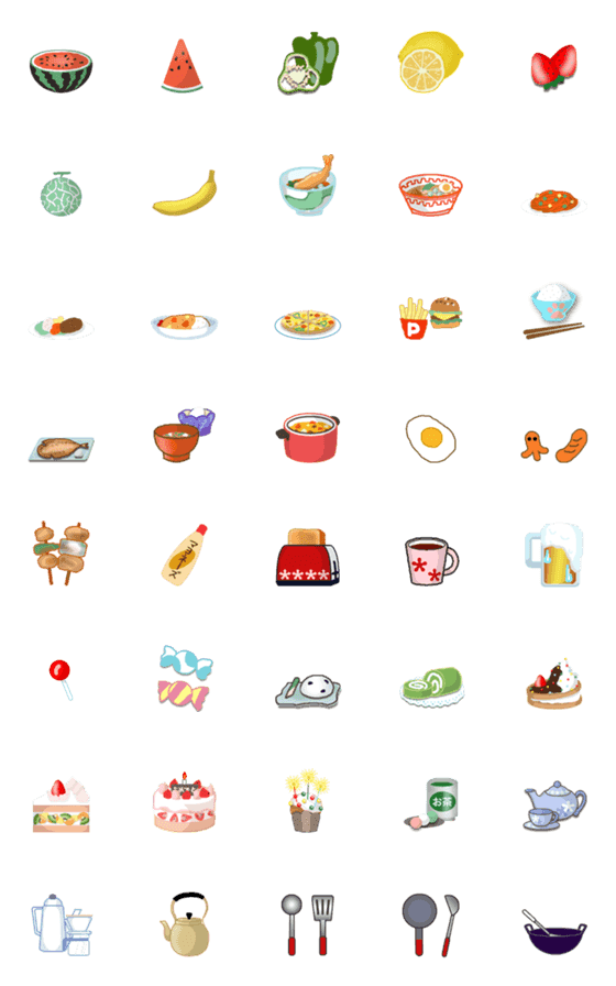 [LINE絵文字]食べ物とキッチングッズの絵文字の画像一覧