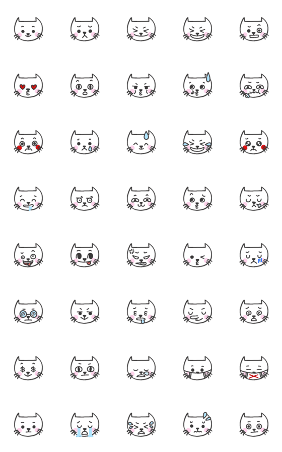 [LINE絵文字]白ネコの表情絵文字の画像一覧