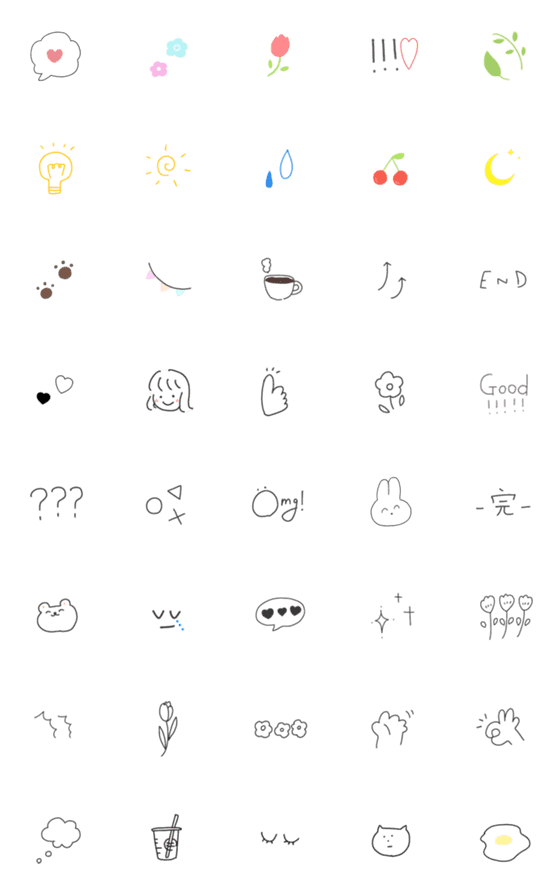 Line絵文字 シンプルかわいい手書き絵文字 40種類 1円