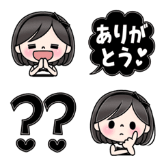 [LINE絵文字] 大人かわいいナチュラルガール♥モノトーンの画像