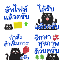 [LINE絵文字] タイ語 仕事用の絵文字（男性）黒ねこの画像