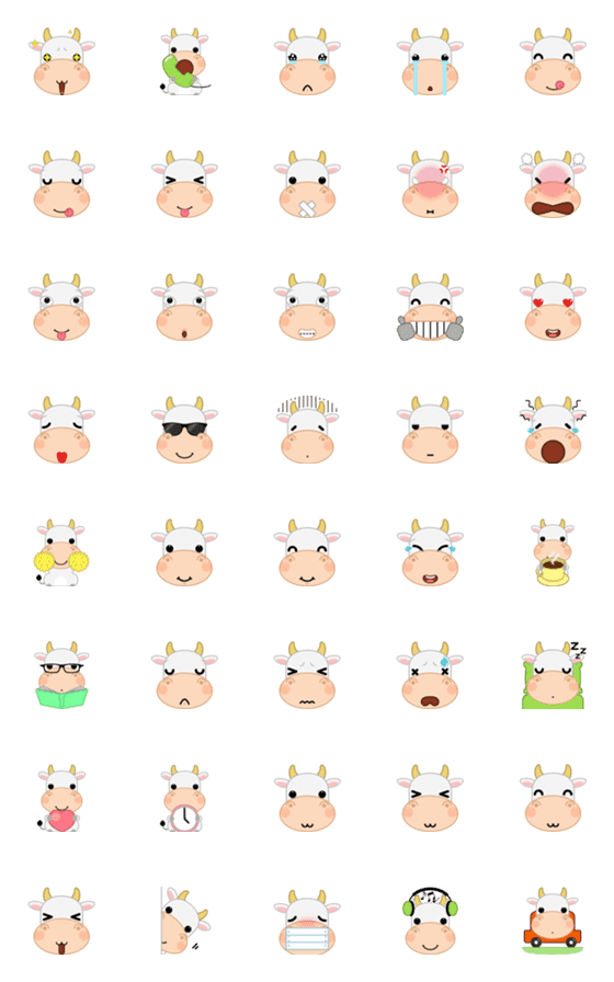 [LINE絵文字]Farm Animal Emoji - Cowの画像一覧