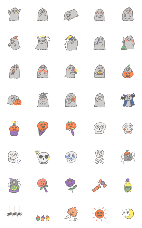 [LINE絵文字]Cute Halloween Spiritsの画像一覧