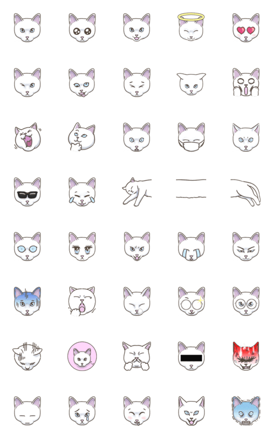 [LINE絵文字]猫の喜怒哀楽(白猫）の画像一覧