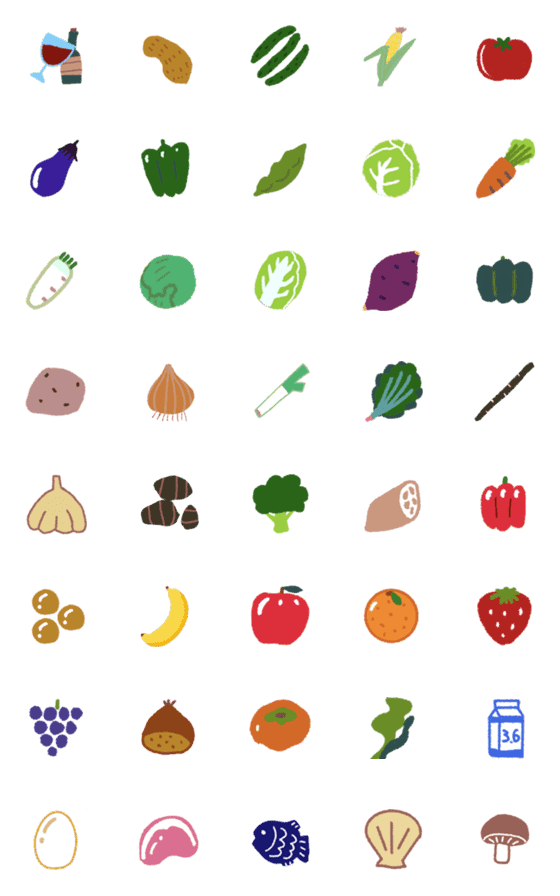 [LINE絵文字]野菜と色々な食品の画像一覧