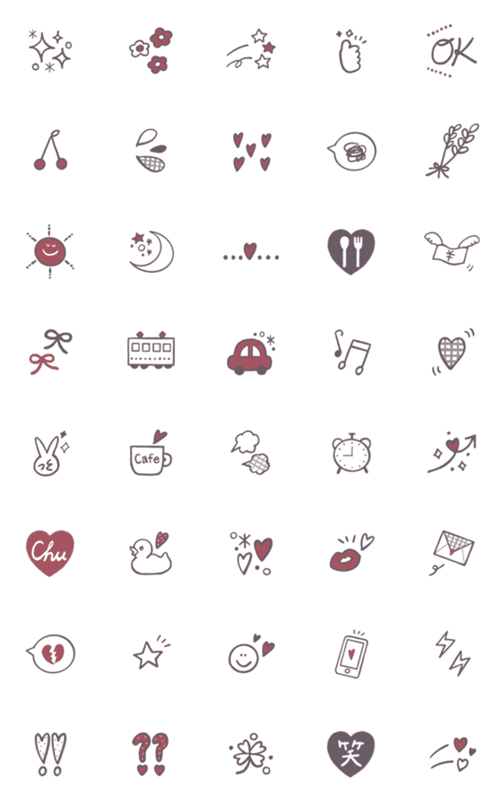 [LINE絵文字]♡モノトーン×くすみレッドsimple♡の画像一覧