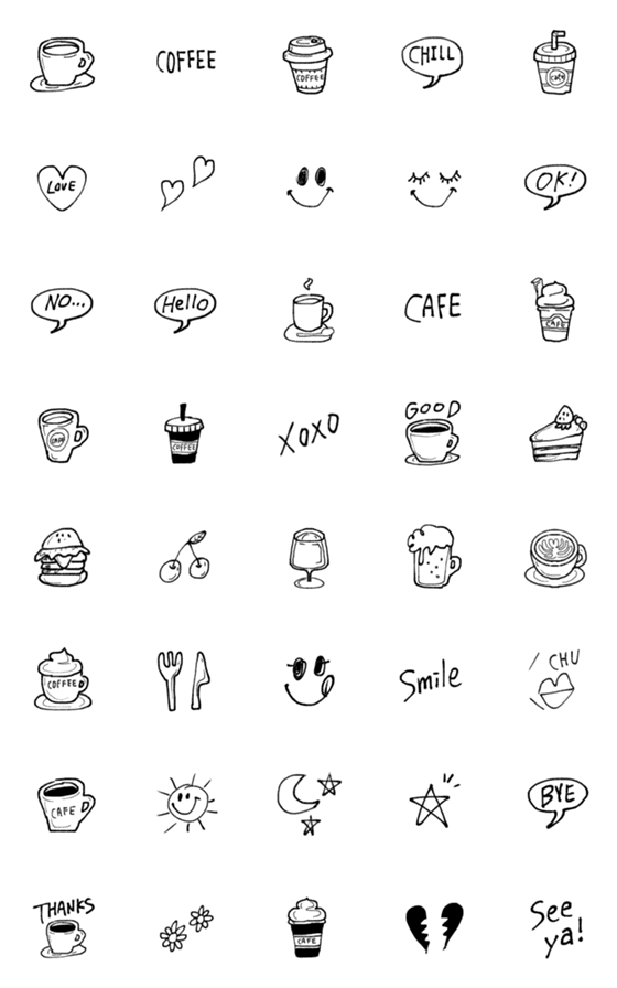 [LINE絵文字]らくがきコーヒーとカフェの絵文字の画像一覧