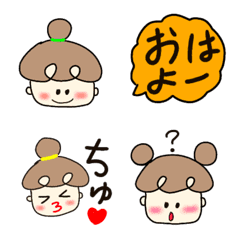 [LINE絵文字] おだんご頭の女の子といつでも使える絵文字の画像