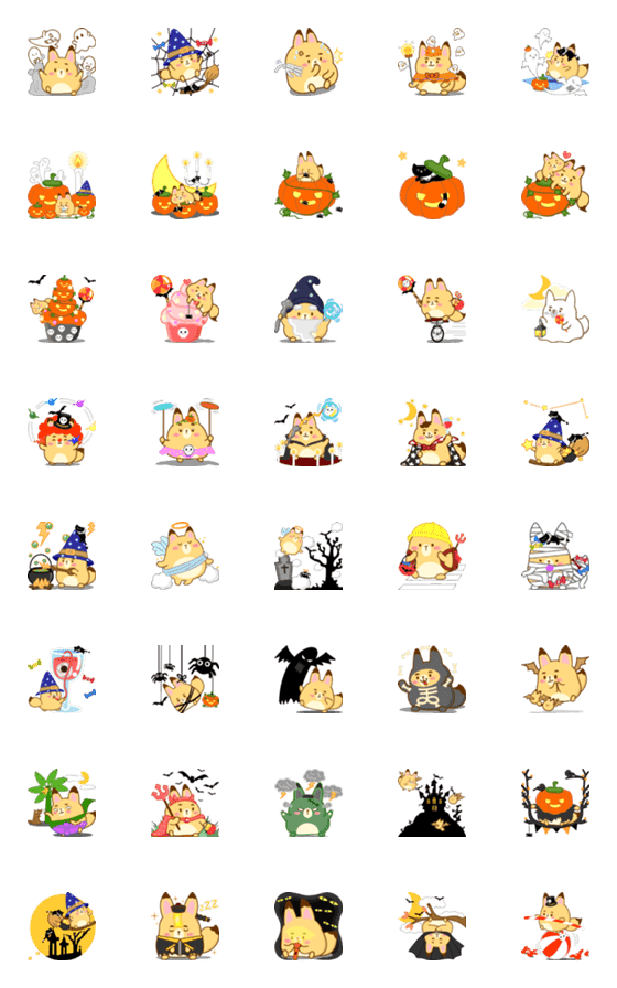 [LINE絵文字]Mizu Fox Halloween Emojiの画像一覧