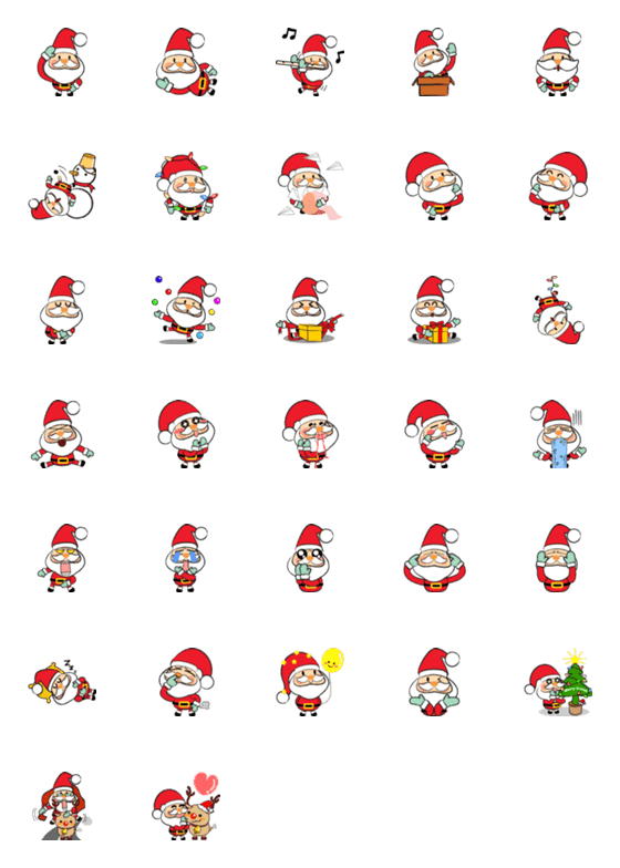 [LINE絵文字]Kawaii Santa Christmas Emojiの画像一覧