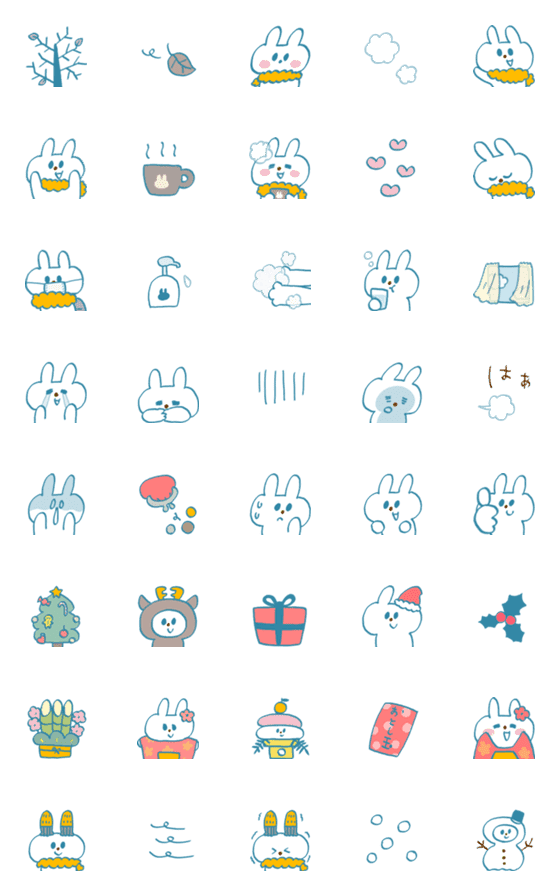 [LINE絵文字]青いウサギと冬の日の画像一覧