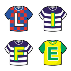 [LINE絵文字] カラフル Tシャツ アルファベット 絵文字の画像