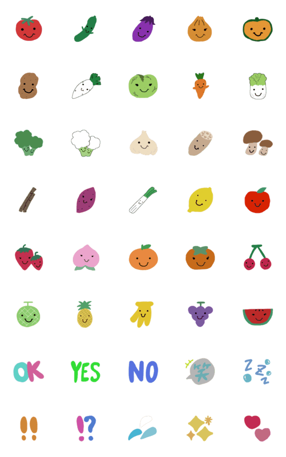 [LINE絵文字]野菜ちゃんとフルーツちゃんのMIX絵文字の画像一覧