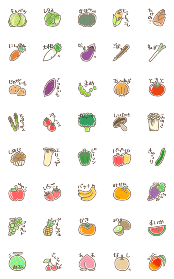 [LINE絵文字]野菜＆果物 えもじん7の画像一覧