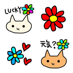 [LINE絵文字] 花とネコの画像