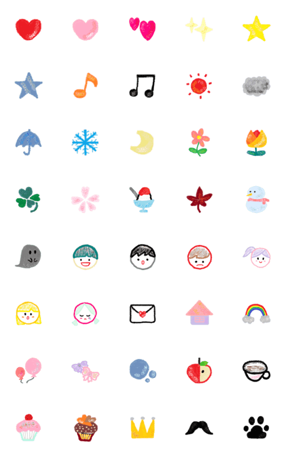 [LINE絵文字]シンプル☆手書きクレヨン絵文字の画像一覧