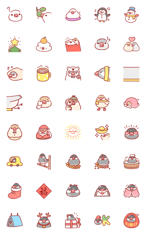 [LINE絵文字]Mochi the Java Sparrow winter emojiの画像一覧