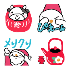 [LINE絵文字] 【年末年始】楽しい雪だるまと牛さんの画像