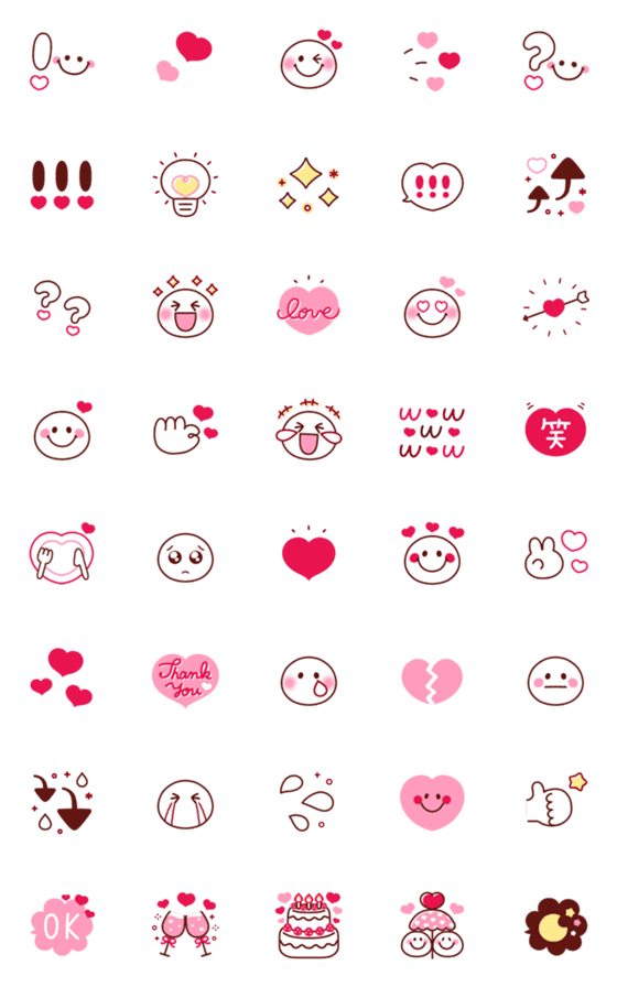 [LINE絵文字]♥スマイル×ピンク×ブラウン×レッド♥の画像一覧