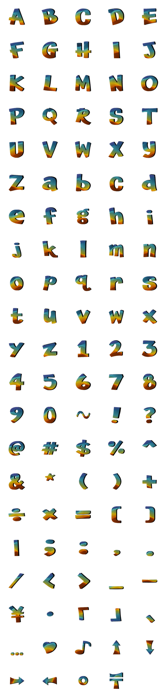 [LINE絵文字]Rainbow Wave Font Emojiの画像一覧