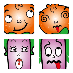 [LINE絵文字] Eggplant sister and orange brother-faceの画像