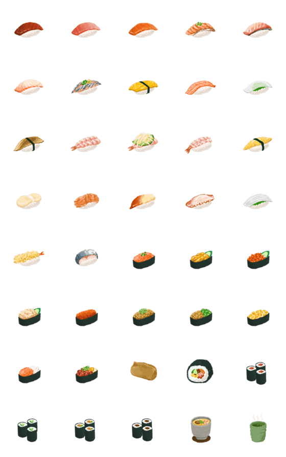 [LINE絵文字]かわいいお寿司の絵文字の画像一覧