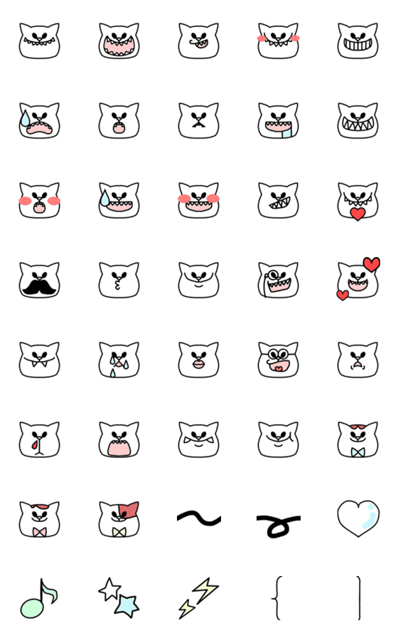 [LINE絵文字]ぎざぎざの歯のしろねこの画像一覧